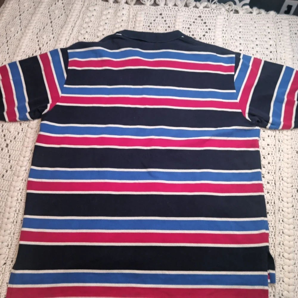 Vtg Polo Ralph Lauren Polo Shirt XL Men Blue Red White Stripe USA Pony Kanye Y2K